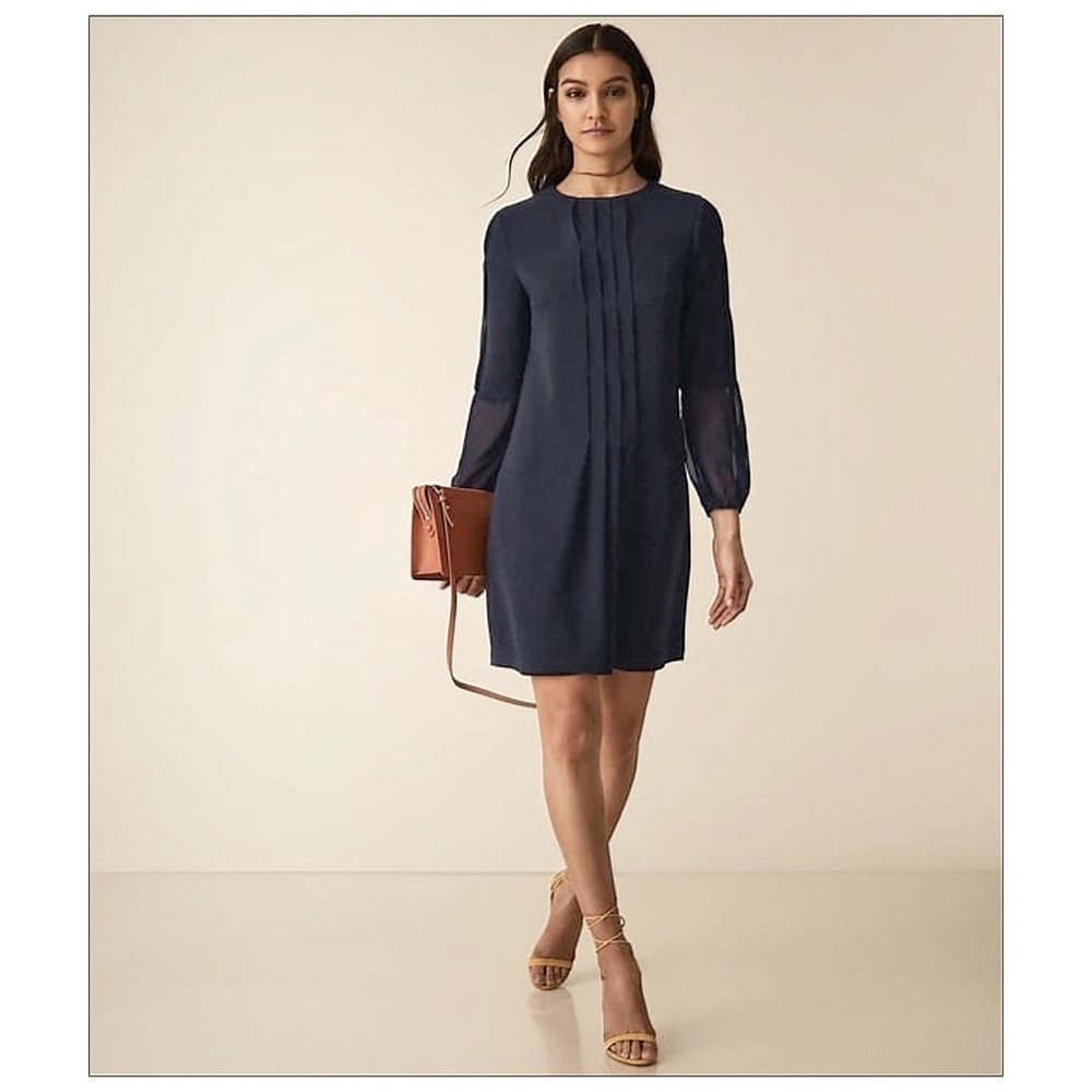 Nwt Reiss Delfina Pin Tuck Detailed Dress Navy